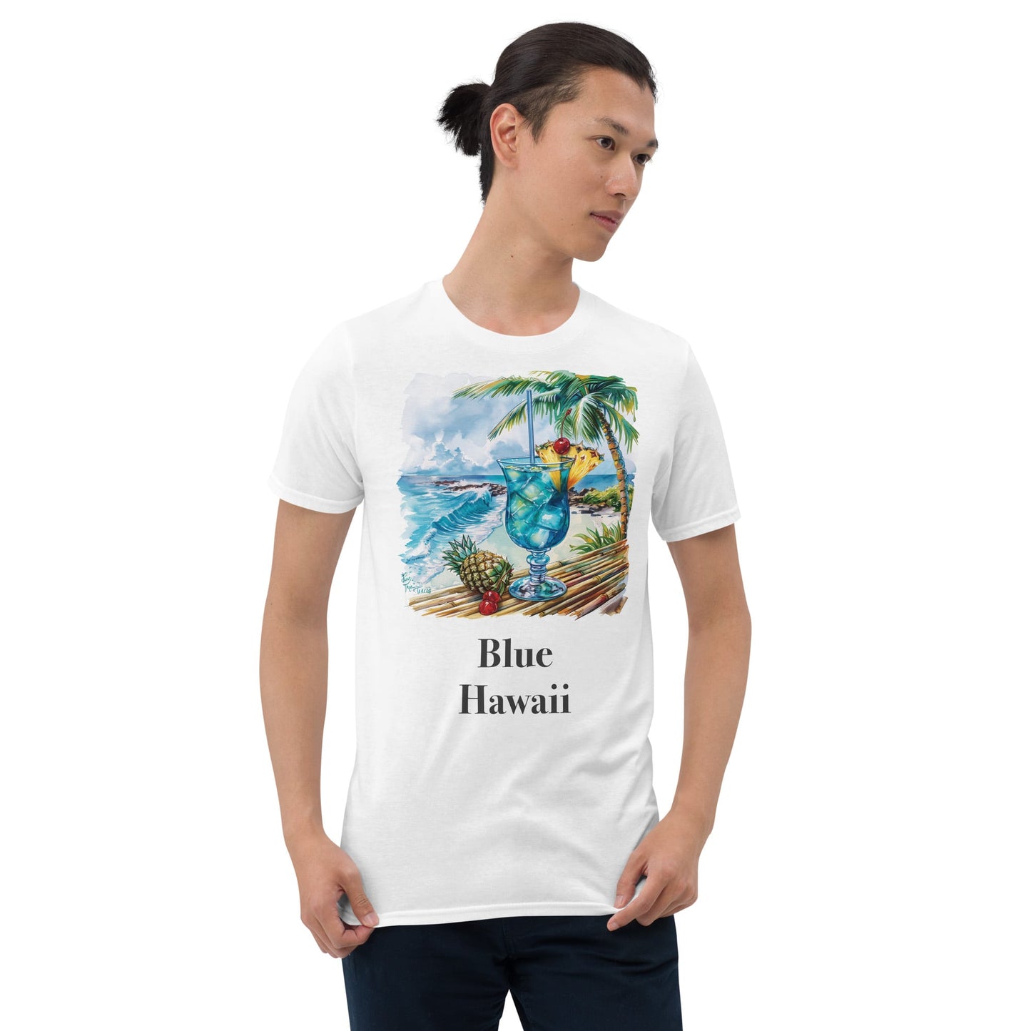 Blue Hawaii Cocktail Design Soft T-Shirt - Swagodin