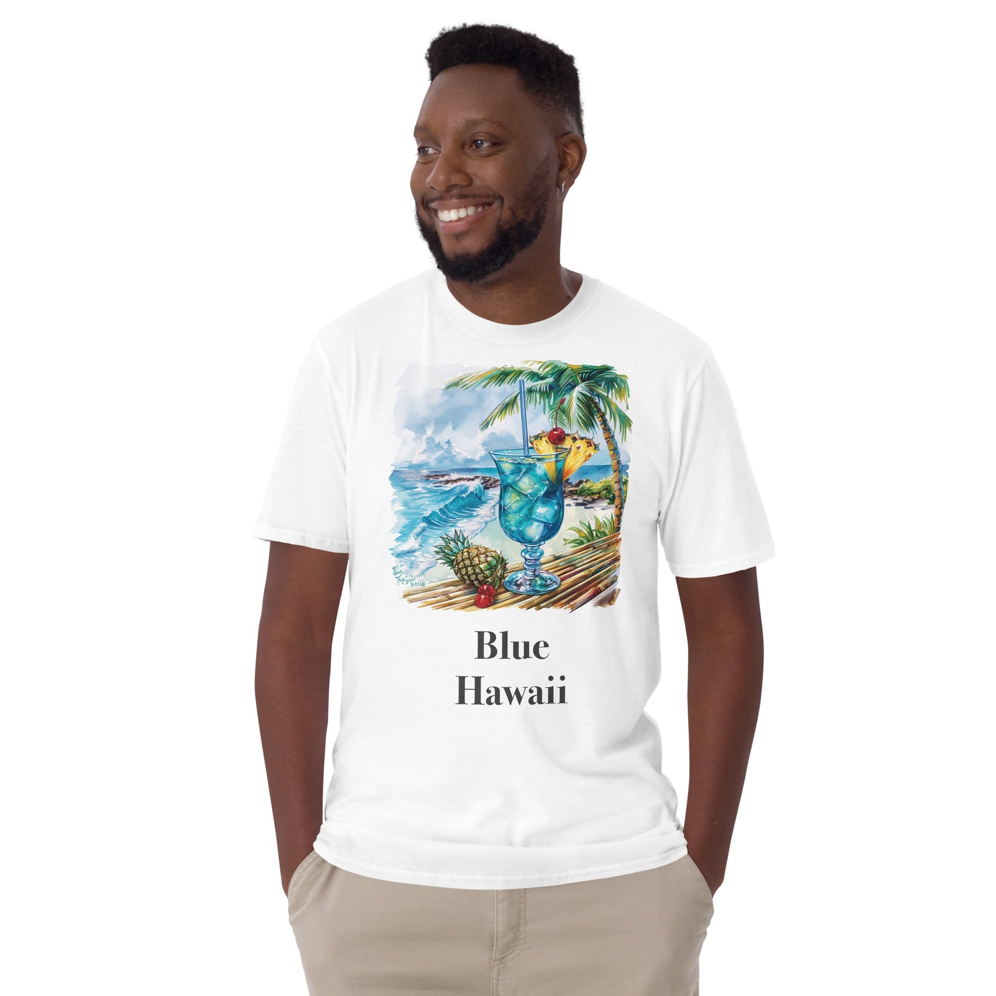 Blue Hawaii Cocktail Design Soft T-Shirt - Swagodin