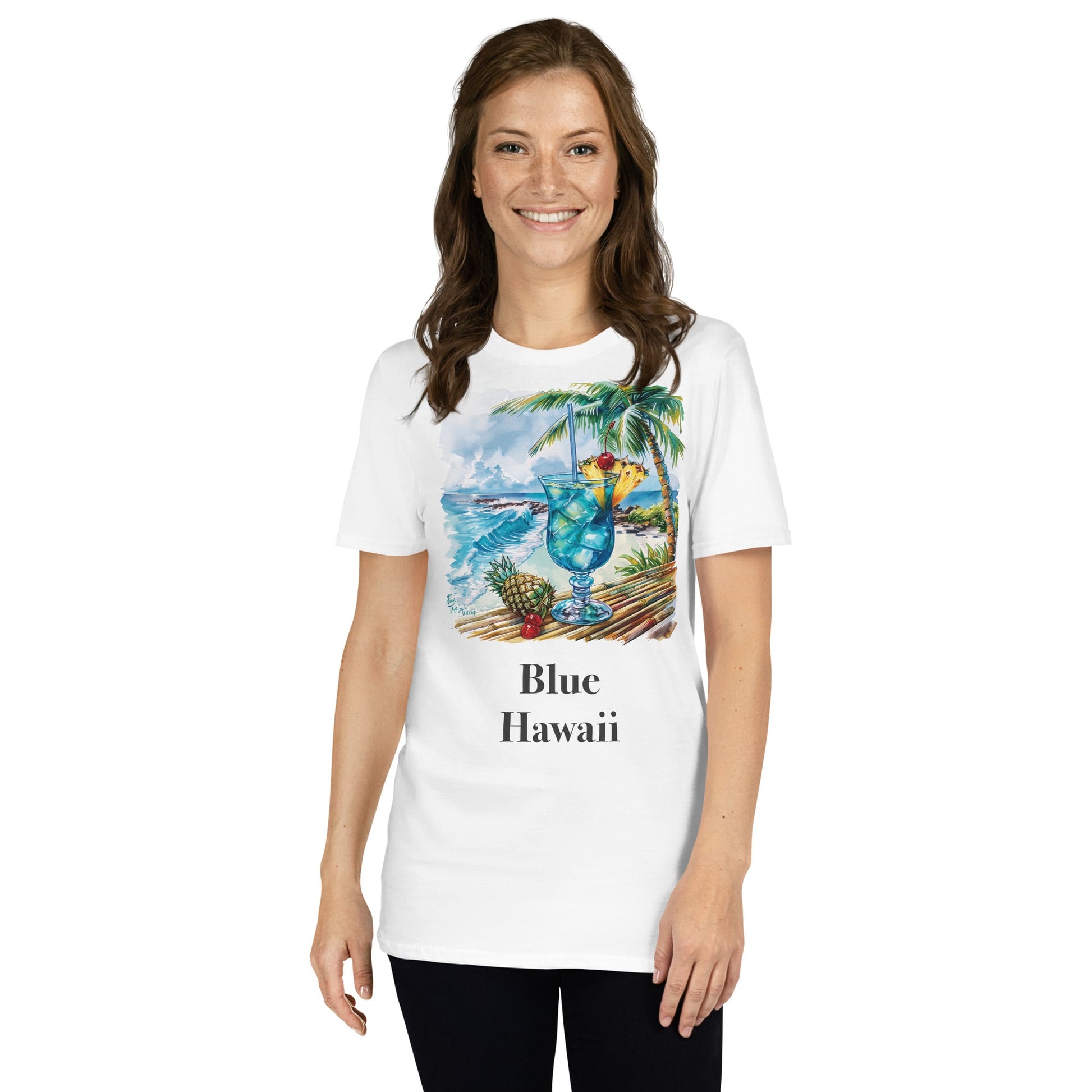 Blue Hawaii Cocktail Design Soft T-Shirt - Swagodin